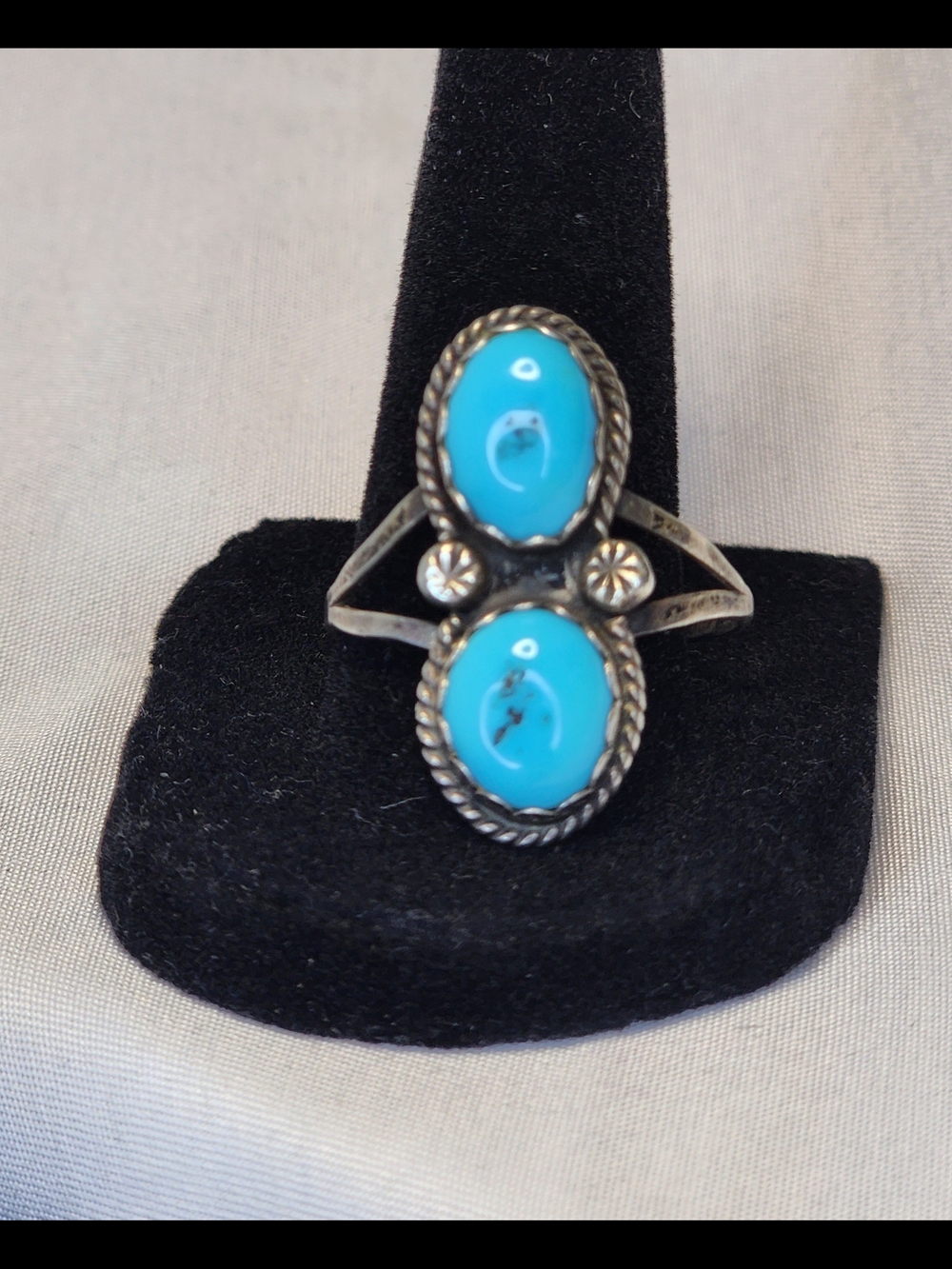 Sterling Silver Double Oval Turquoise Ring - Bright Blue Stone SZ 12